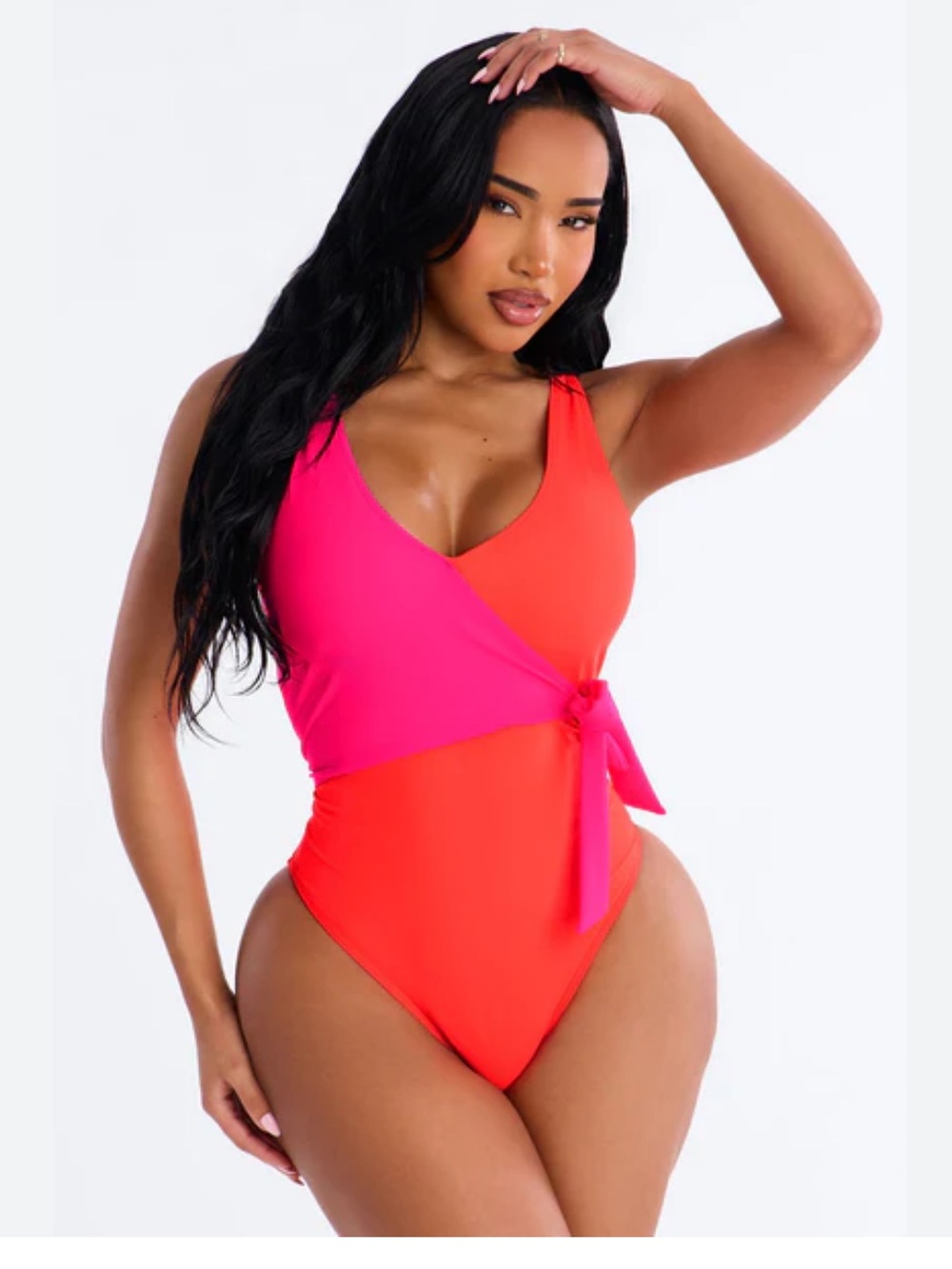 New Summersalt The Perfect Wrap One Piece Swimsuit Colorblock Hibiscus Fuchsia